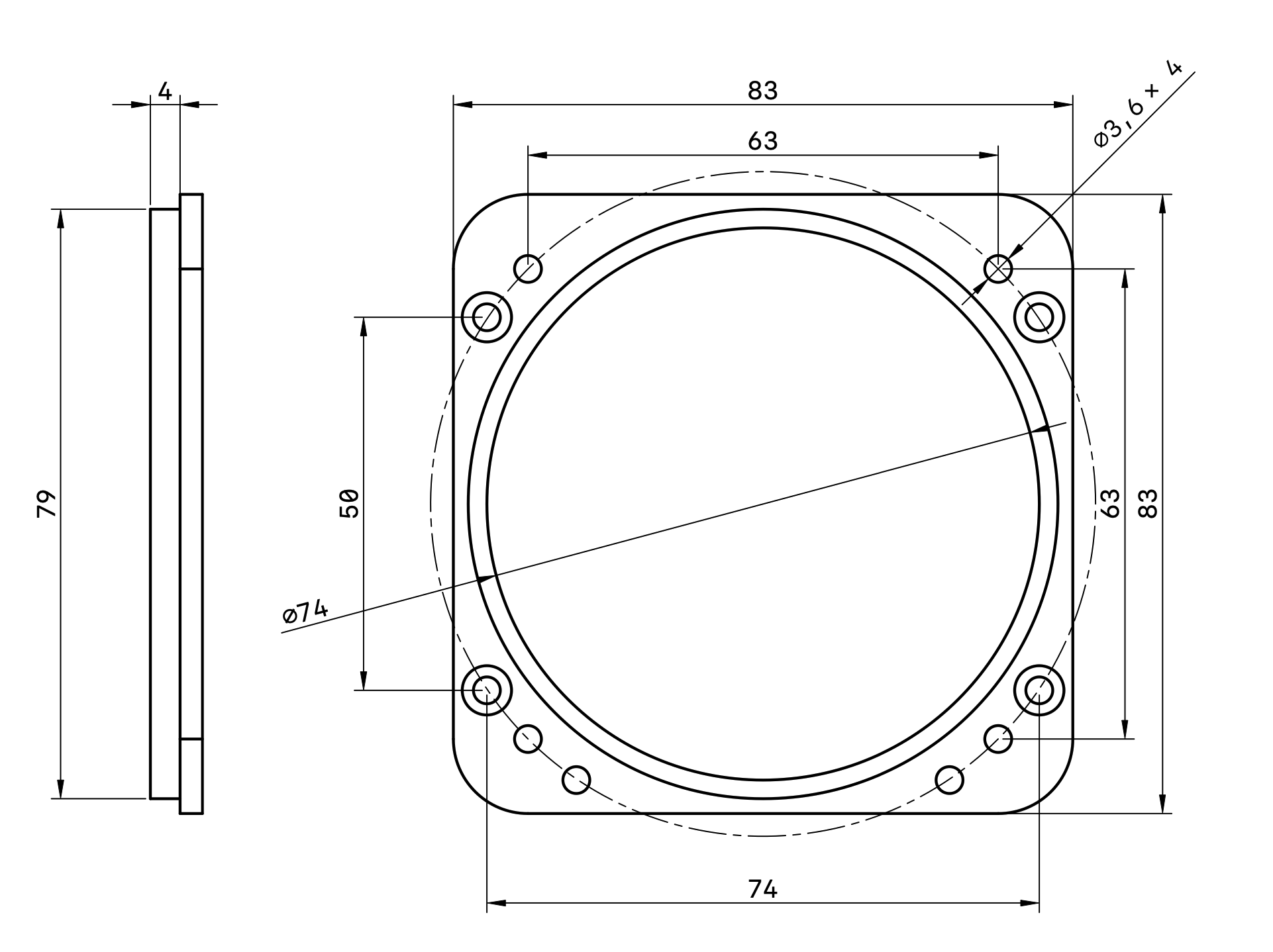 3 1/8 inch (80 mm) instrument front bezel